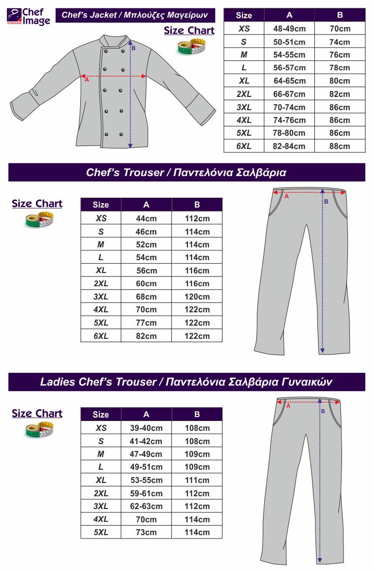 Chef Pants Size Chart