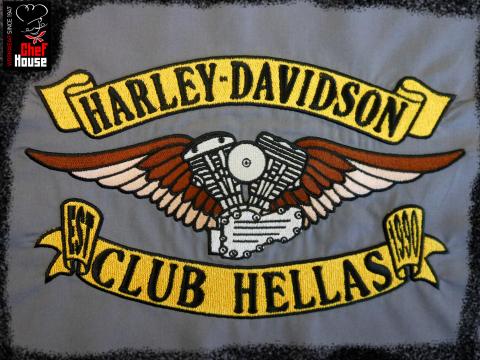 Embroidery Harley Club Hellas logo by Chef House Workwear.